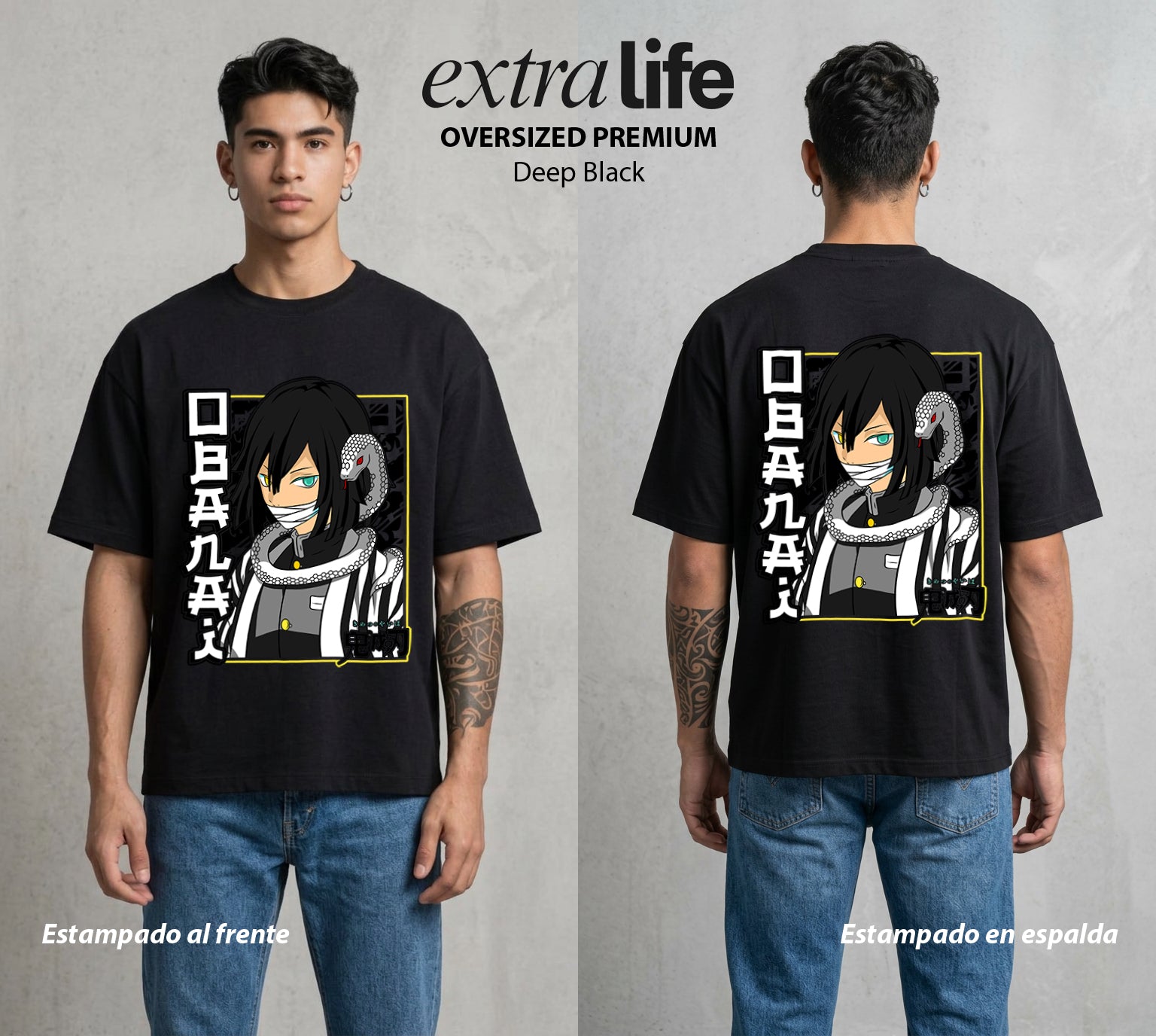 Cazadores de la Noche | La Serpiente del Amor #01163 - Playera Oversized Premium | Deep Black - Foto en modelo
