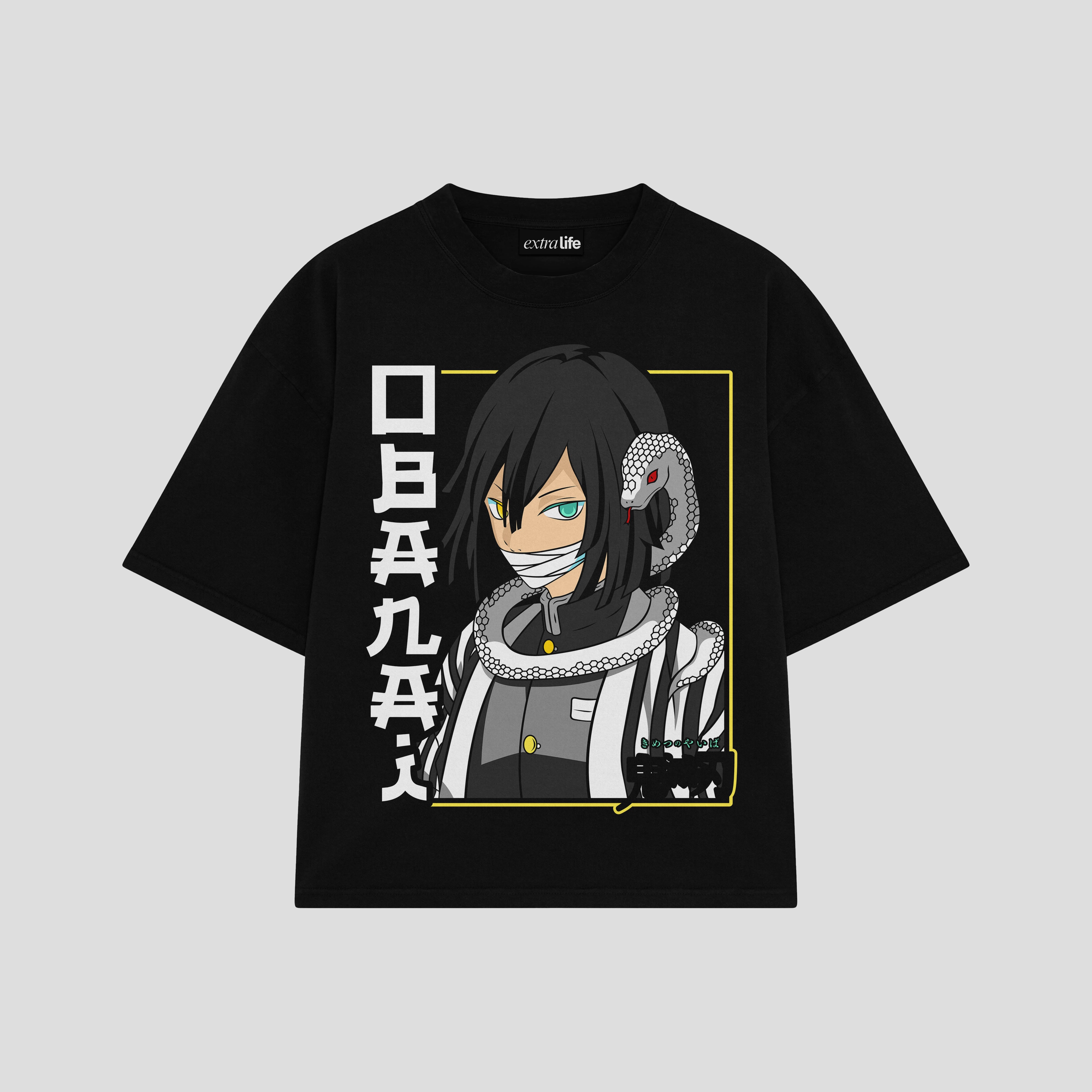 Playera streetwear premium de anime y gaming ExtraLife MX, corte boxy oversized drop shoulder heavyweight en color Deep Black y Off-White, moda urbana mexicana de culto.