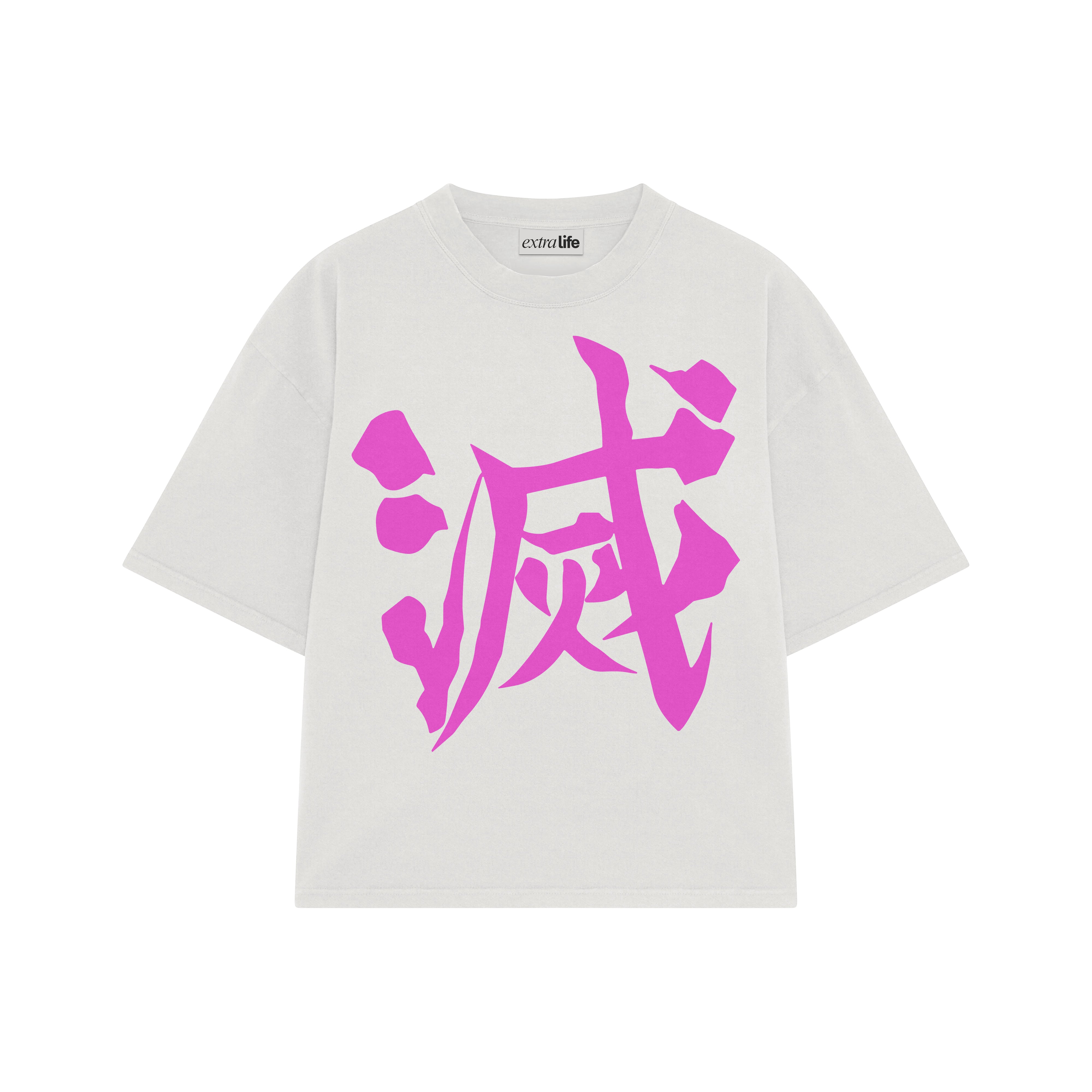 Playera streetwear premium de anime y gaming ExtraLife MX, corte boxy oversized drop shoulder heavyweight en color Deep Black y Off-White, moda urbana mexicana de culto.