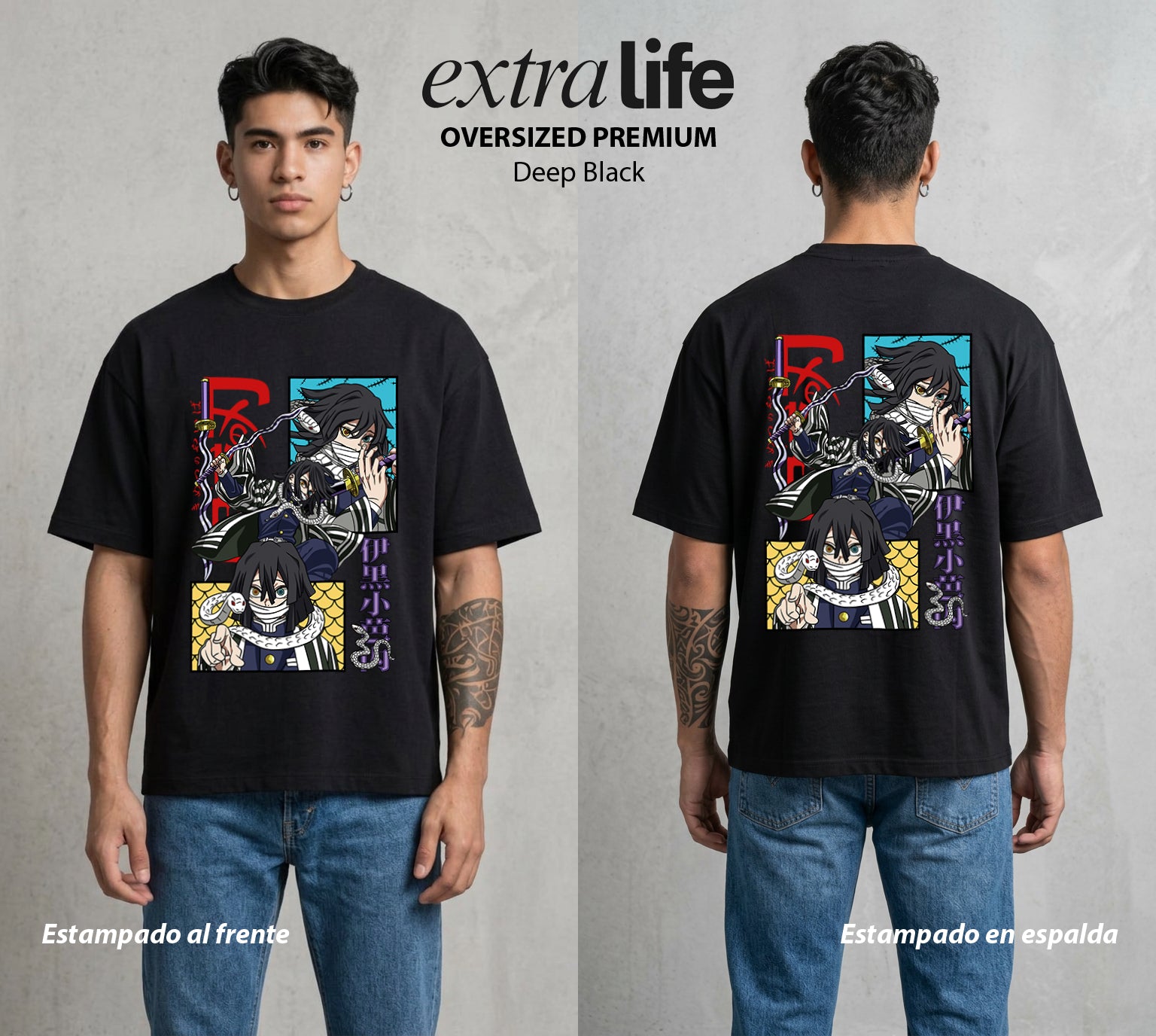 Cazadores de la Noche | El Pilar de la Serpiente #01166 - Playera Oversized Premium | Deep Black - Foto en modelo