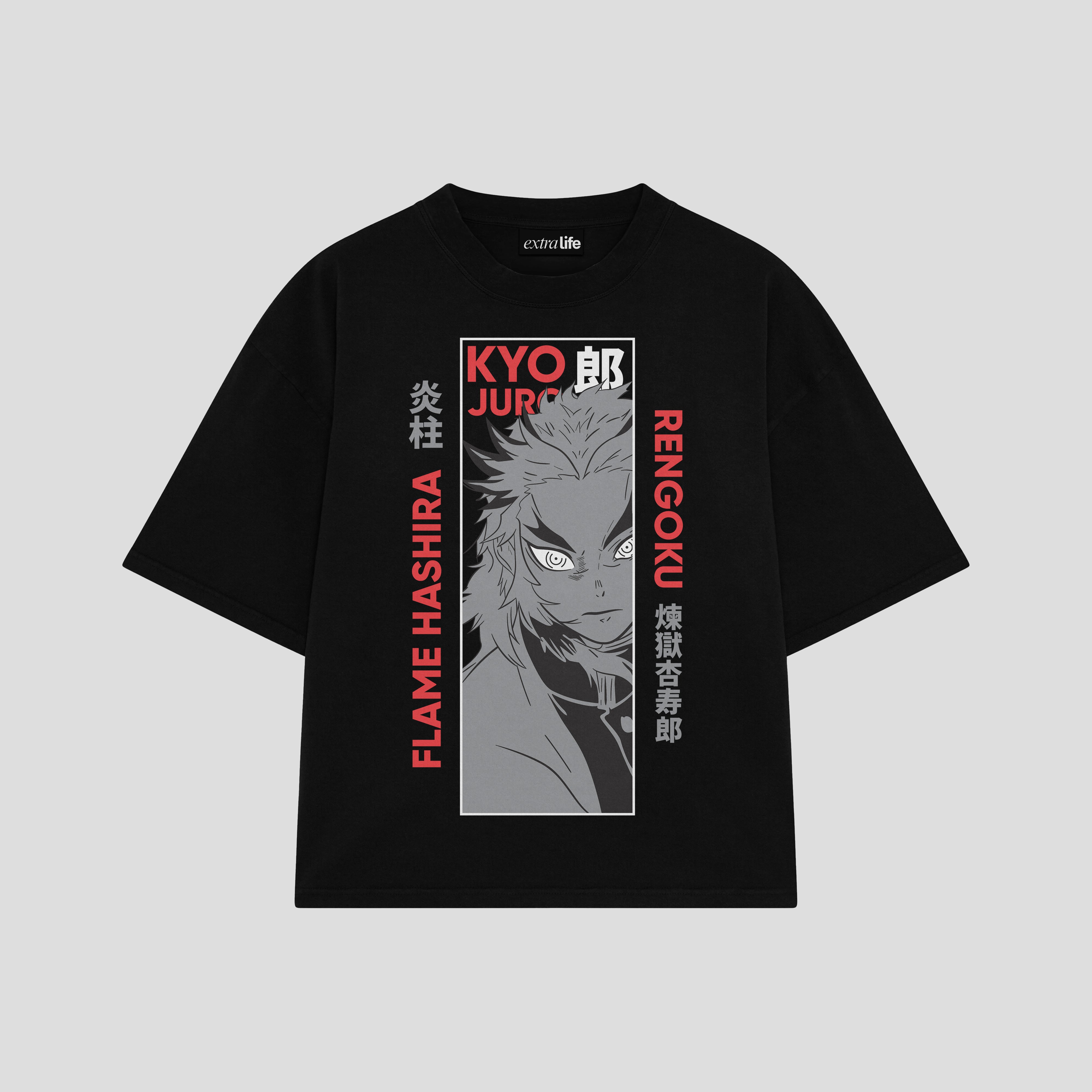 Playera streetwear premium de anime y gaming ExtraLife MX, corte boxy oversized drop shoulder heavyweight en color Deep Black y Off-White, moda urbana mexicana de culto.