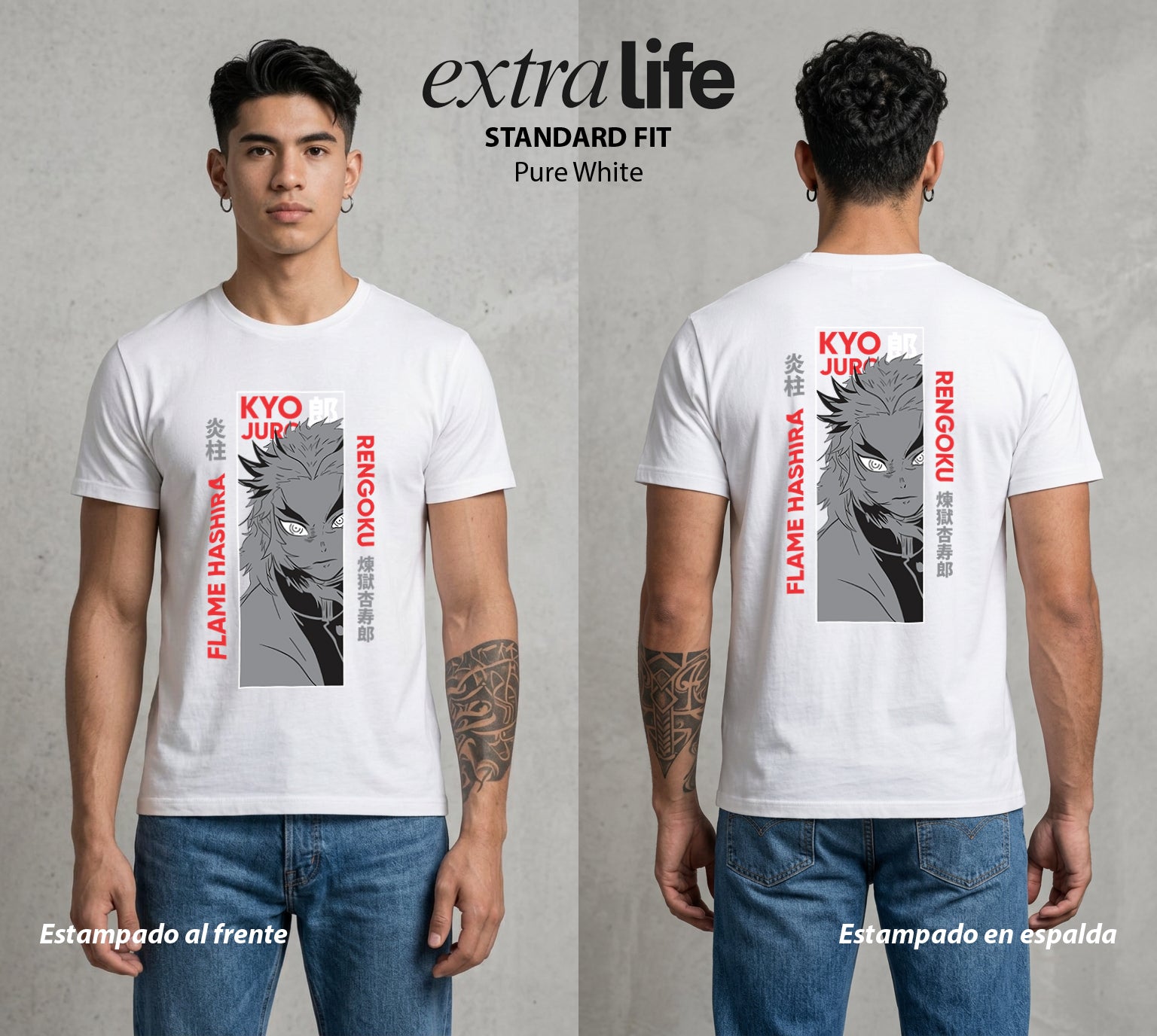 Cazadores de la Noche | El Pillar de las Llamas #01168 - Playera Standard Fit | Pure White - Foto en modelo