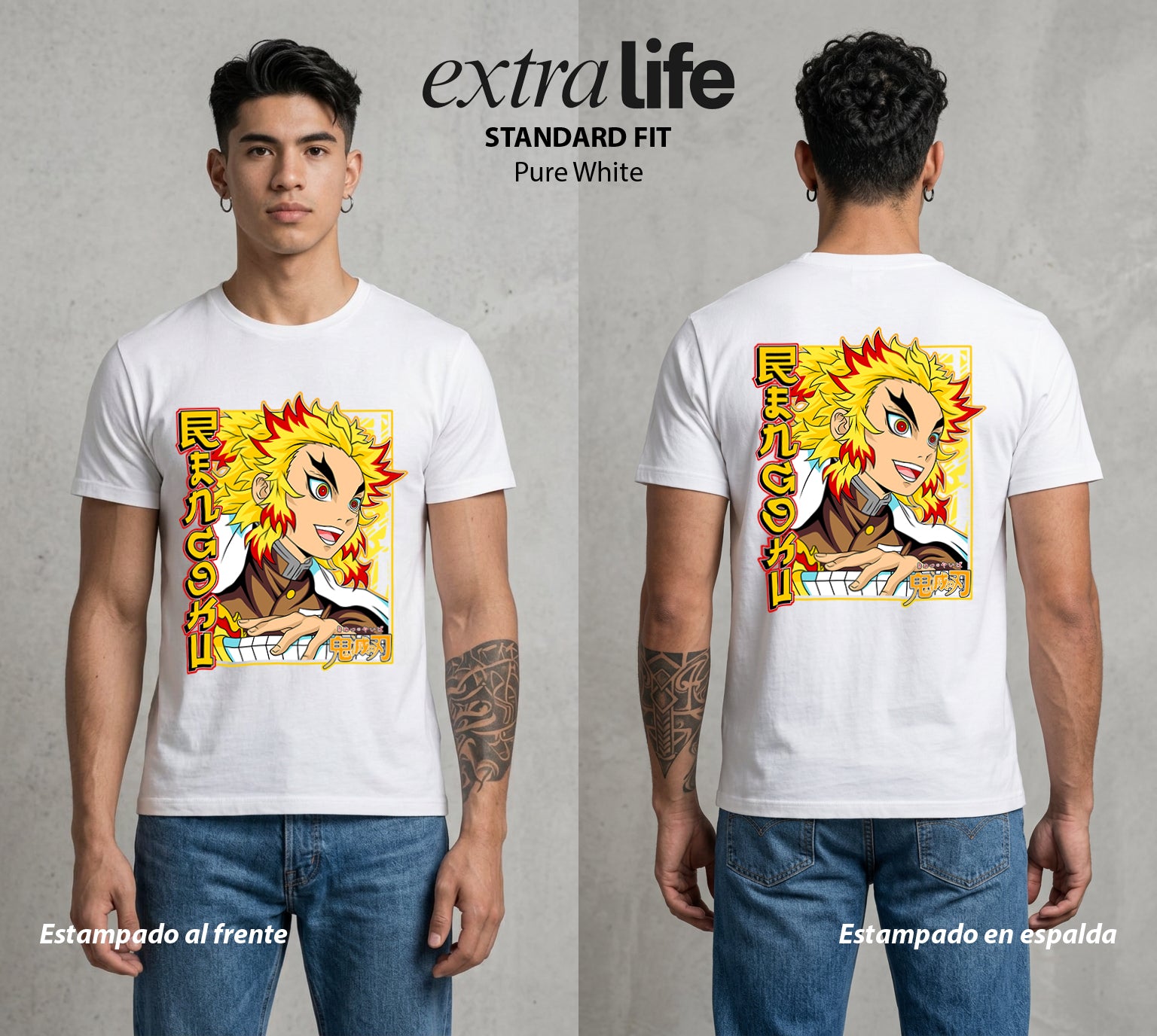 Cazadores de la Noche | Llamas del Corazon #01169 - Playera Standard Fit | Pure White - Foto en modelo
