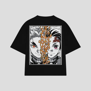 Playera streetwear premium de anime y gaming ExtraLife MX, corte boxy oversized drop shoulder heavyweight en color Deep Black y Off-White, moda urbana mexicana de culto.