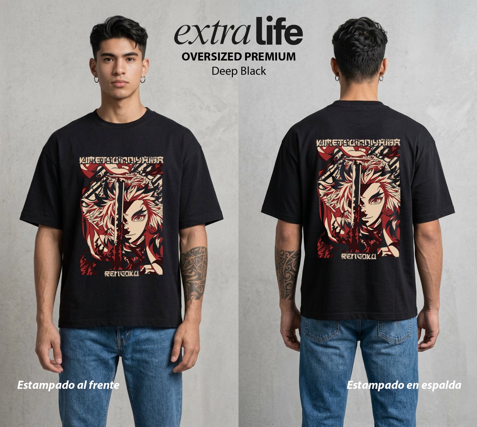 Cazadores de la Noche | La Llama que no Muere #01174 - Playera Oversized Premium | Deep Black - Foto en modelo