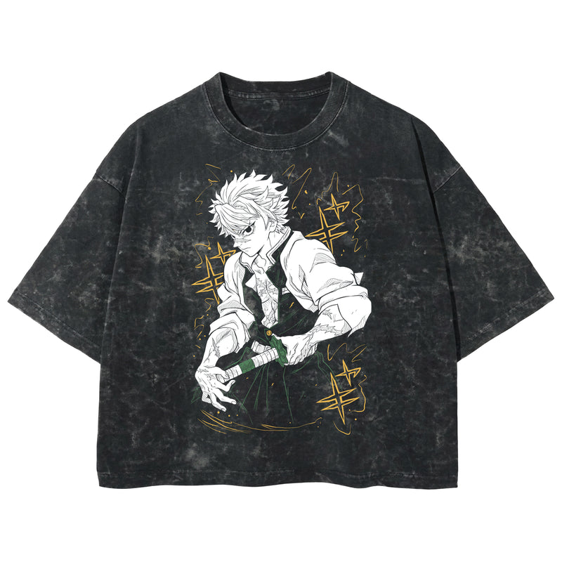 Playera streetwear premium de anime y gaming ExtraLife MX, corte boxy deluxe mineral wash heavyweight en color Acid Wash, moda urbana mexicana de culto.