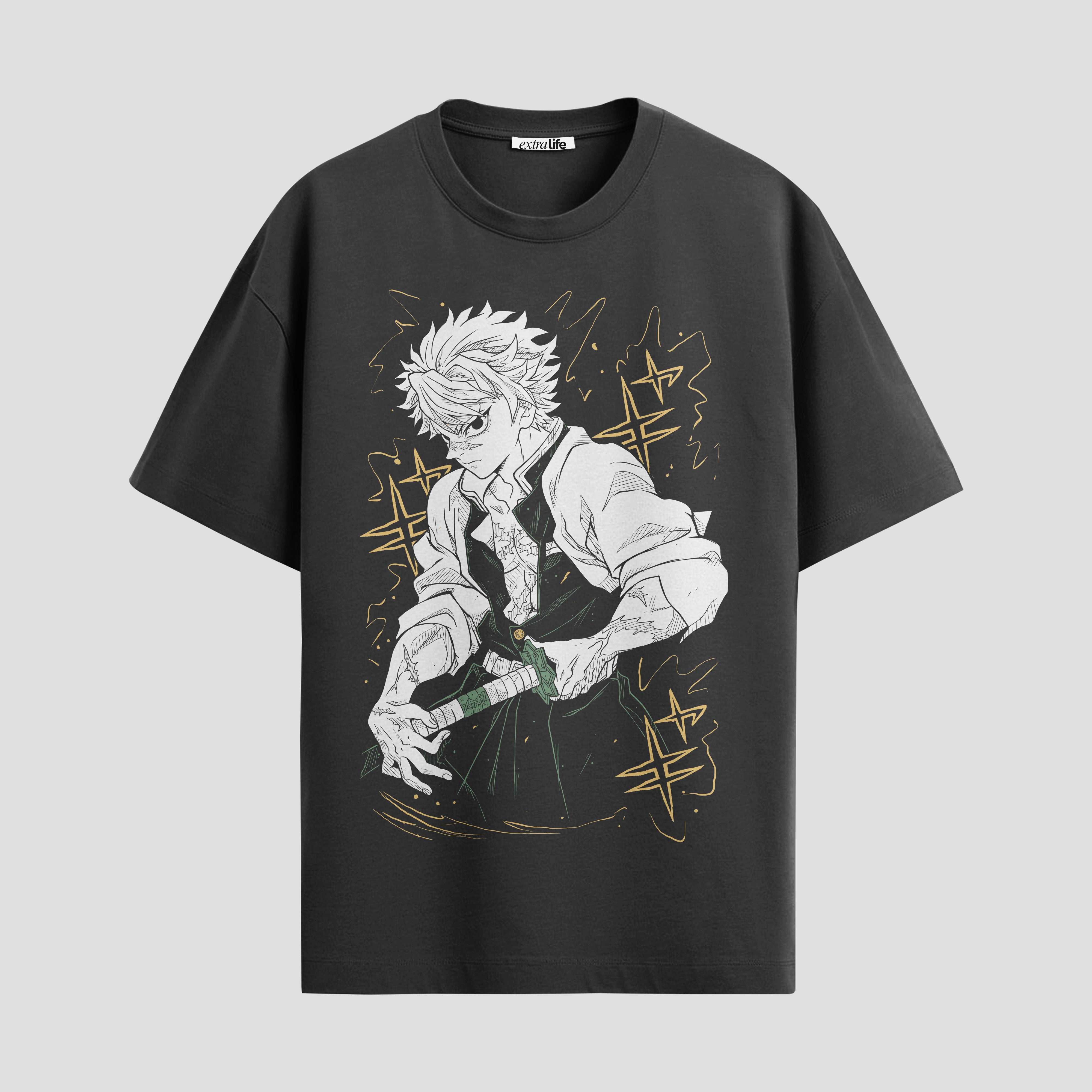 Playera urbana de anime y gaming ExtraLife MX, corte Standard Fit unisex ligero y transpirable en color Deep Black y Pure White, ropa de uso diario para gym y casual.