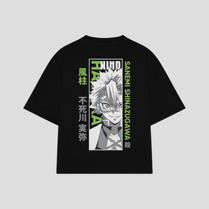 Playera streetwear premium de anime y gaming ExtraLife MX, corte boxy oversized drop shoulder heavyweight en color Deep Black y Off-White, moda urbana mexicana de culto.