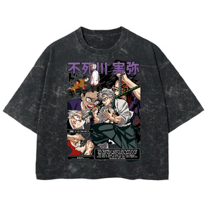 Playera streetwear premium de anime y gaming ExtraLife MX, corte boxy deluxe mineral wash heavyweight en color Acid Wash, moda urbana mexicana de culto.