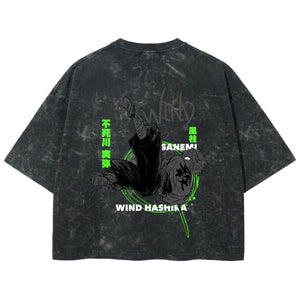 Playera streetwear premium de anime y gaming ExtraLife MX, corte boxy deluxe mineral wash heavyweight en color Acid Wash, moda urbana mexicana de culto.
