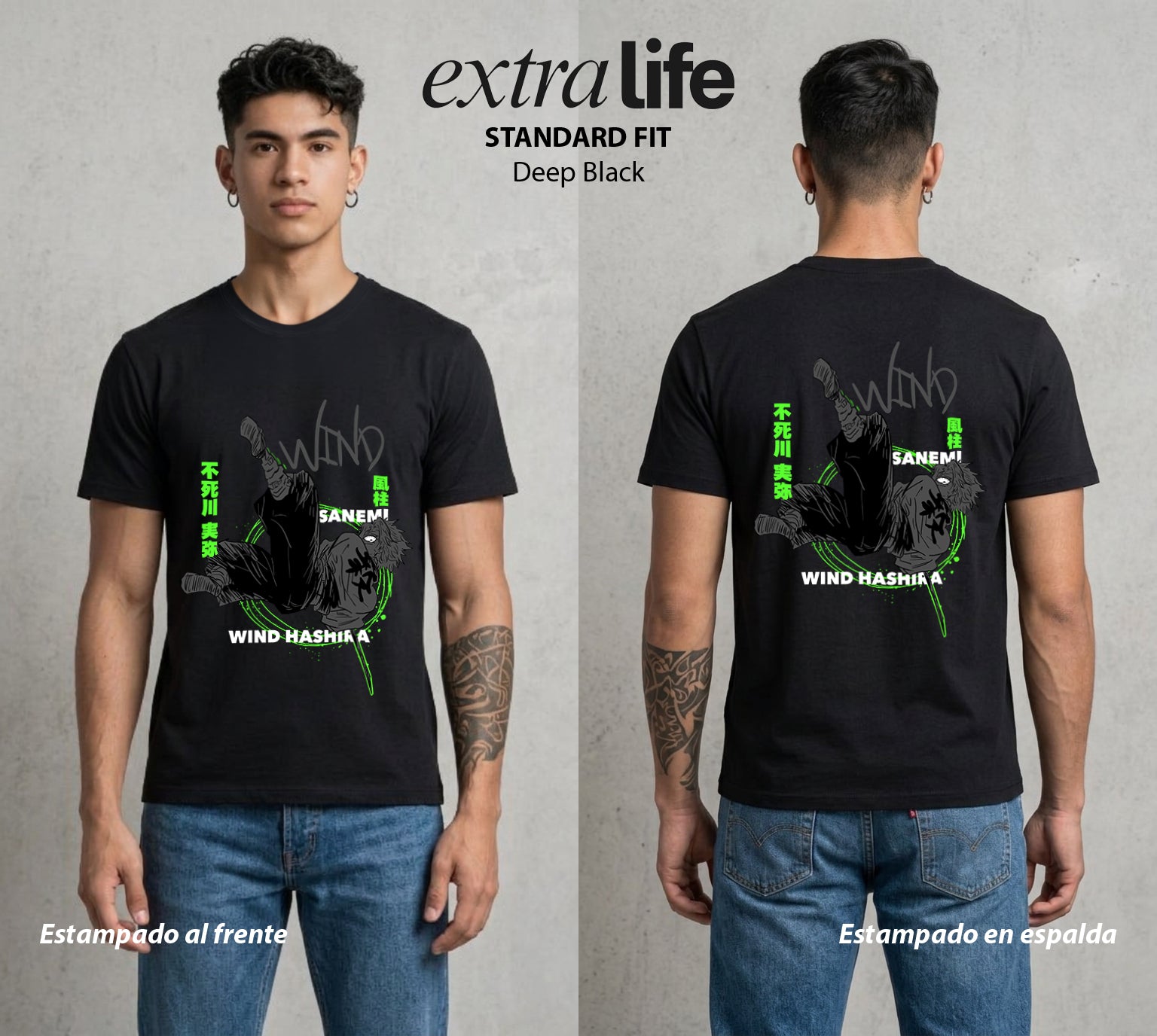 Cazadores de la Noche | El Viento sin Piedad #01179 - Playera Standard Fit | Deep Black - Foto en modelo