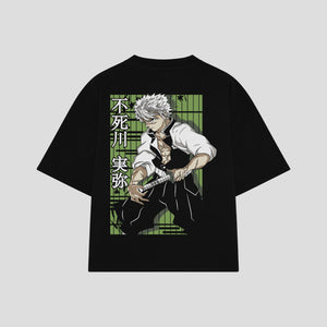 Playera streetwear premium de anime y gaming ExtraLife MX, corte boxy oversized drop shoulder heavyweight en color Deep Black y Off-White, moda urbana mexicana de culto.