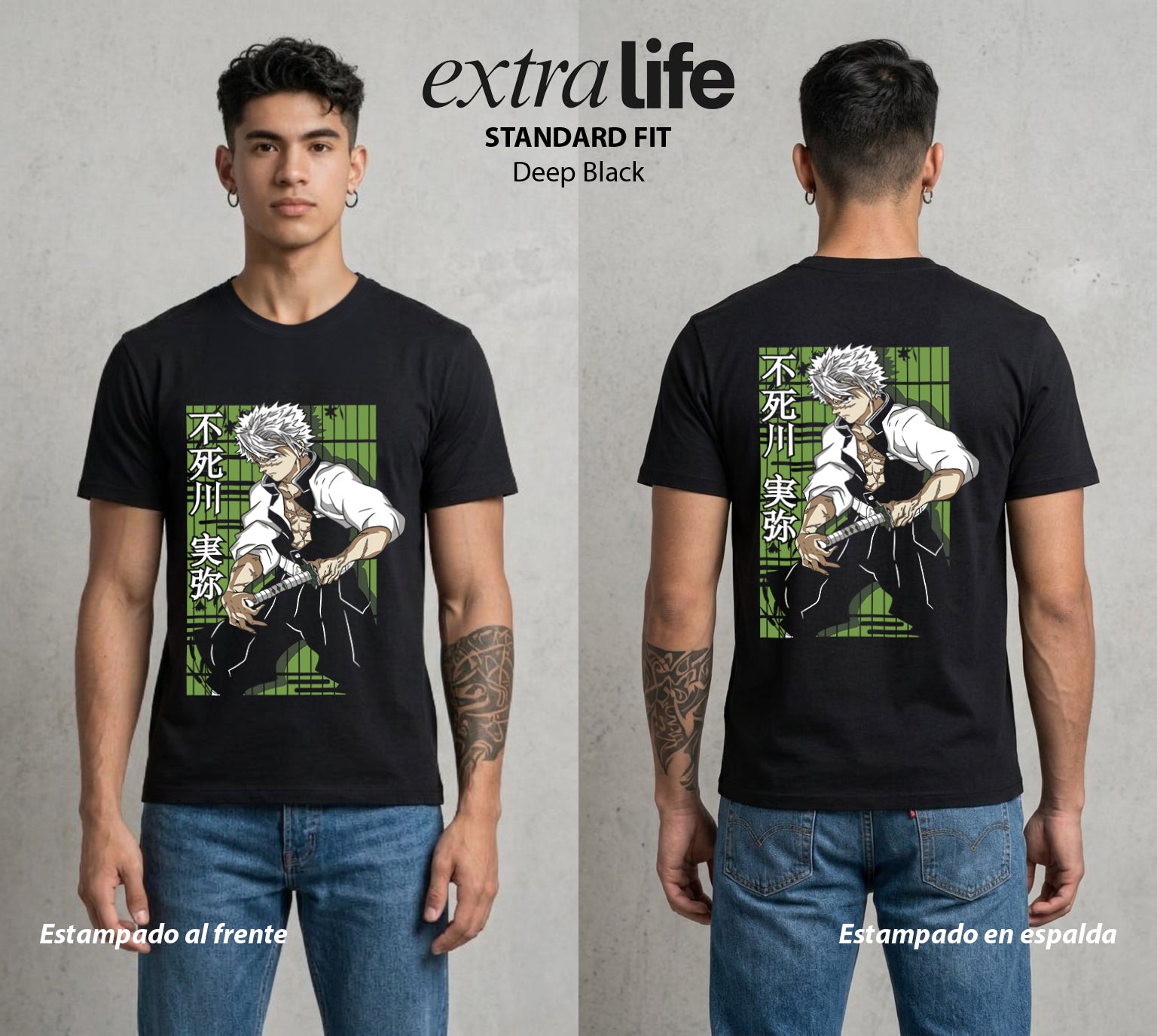 Cazadores de la Noche | El Viento sin Piedad #01180 - Playera Standard Fit | Deep Black - Foto en modelo