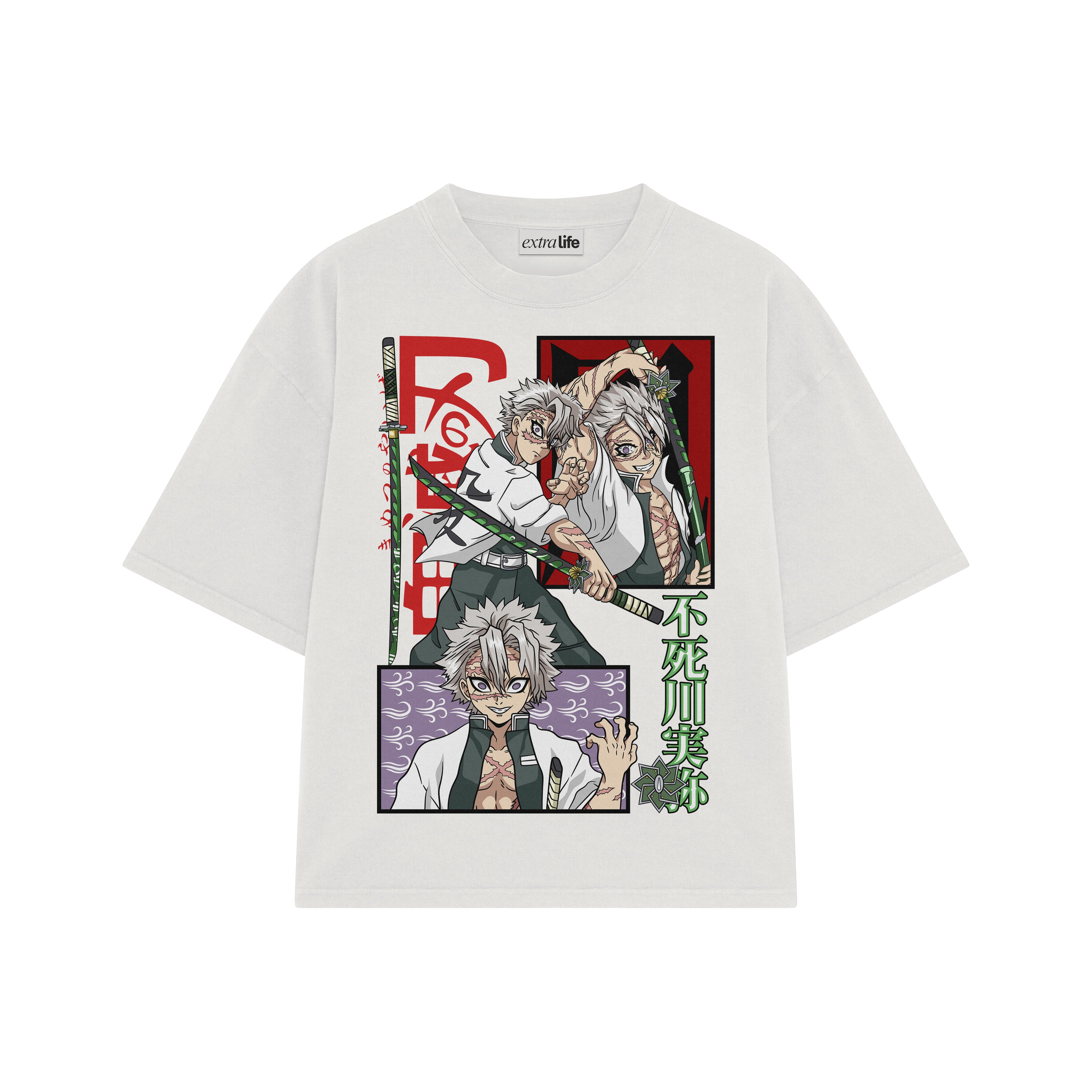 Playera streetwear premium de anime y gaming ExtraLife MX, corte boxy oversized drop shoulder heavyweight en color Deep Black y Off-White, moda urbana mexicana de culto.