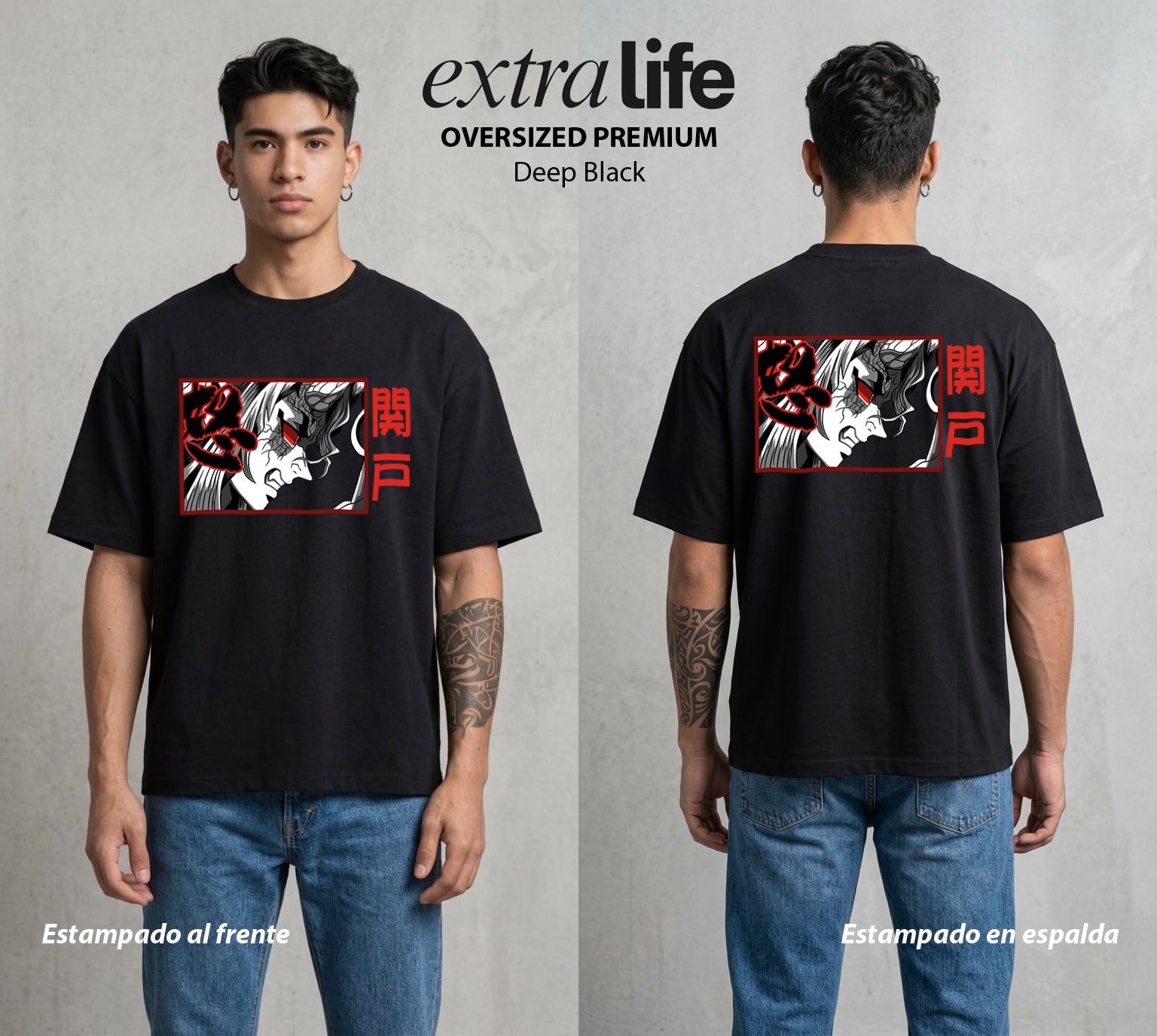 Cazadores de la Noche | La Electricidad del Odio #01182 - Playera Oversized Premium | Deep Black - Foto en modelo