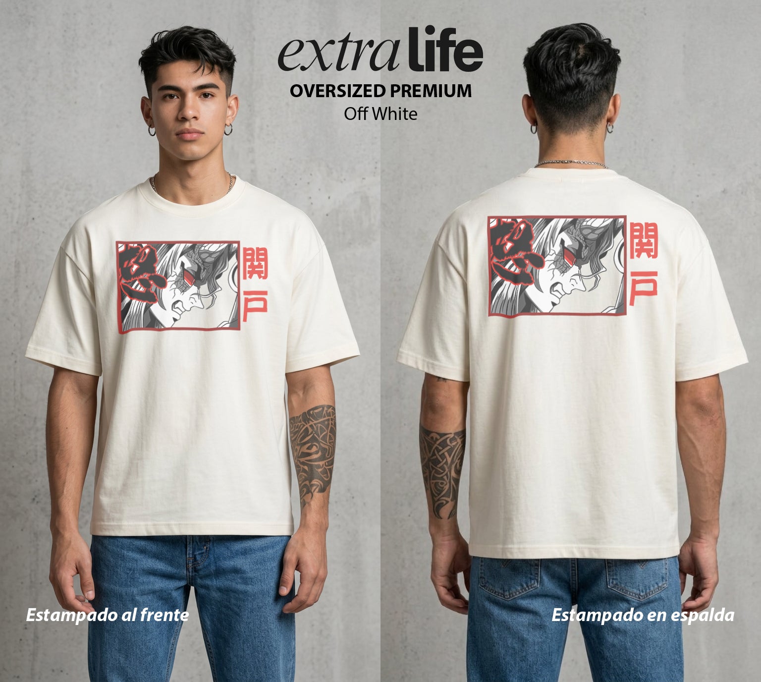 Cazadores de la Noche | La Electricidad del Odio #01182 - Playera Oversized Premium | Off White - Foto en modelo