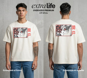 Cazadores de la Noche | La Electricidad del Odio #01182 - Playera Oversized Premium | Off White - Foto en modelo