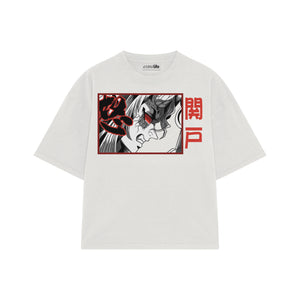 Playera streetwear premium de anime y gaming ExtraLife MX, corte boxy oversized drop shoulder heavyweight en color Deep Black y Off-White, moda urbana mexicana de culto.