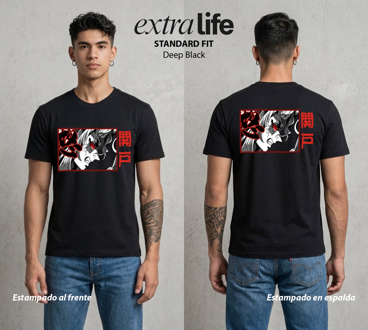 Cazadores de la Noche | La Electricidad del Odio #01182 - Playera Standard Fit | Deep Black - Foto en modelo