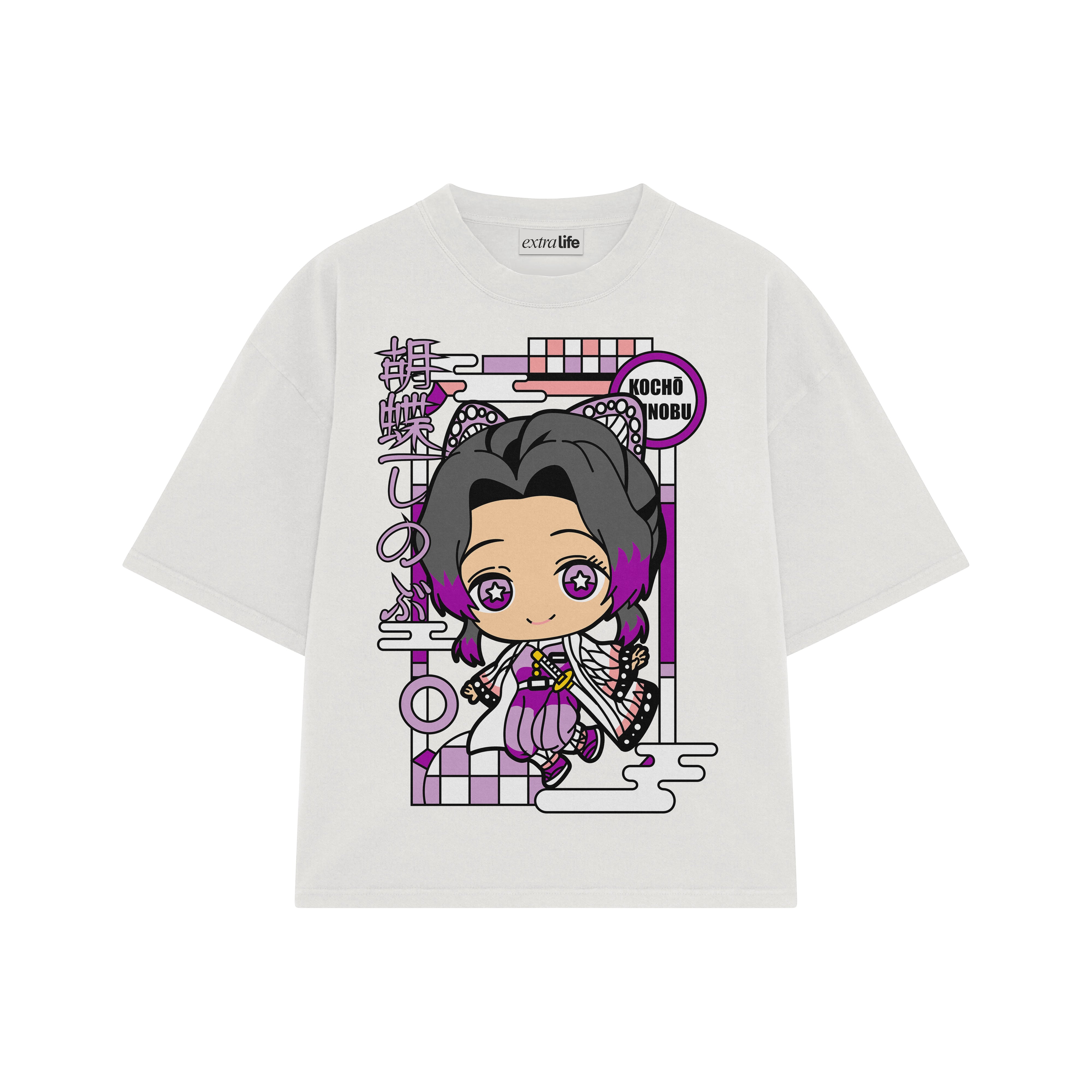 Playera streetwear premium de anime y gaming ExtraLife MX, corte boxy oversized drop shoulder heavyweight en color Deep Black y Off-White, moda urbana mexicana de culto.