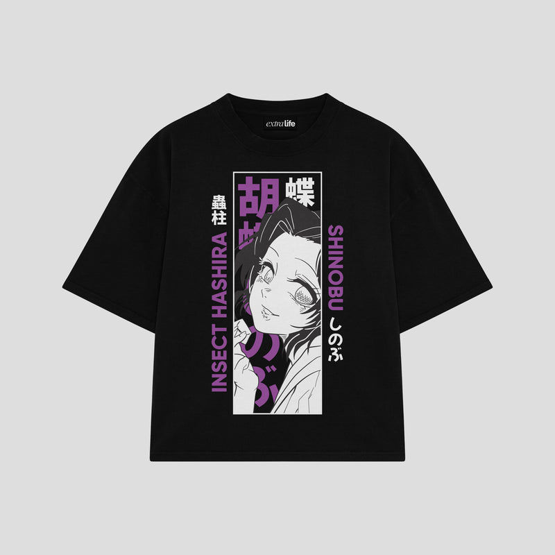 Playera streetwear premium de anime y gaming ExtraLife MX, corte boxy oversized drop shoulder heavyweight en color Deep Black y Off-White, moda urbana mexicana de culto.