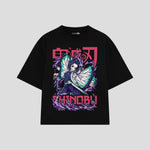 Playera streetwear premium de anime y gaming ExtraLife MX, corte boxy oversized drop shoulder heavyweight en color Deep Black y Off-White, moda urbana mexicana de culto.