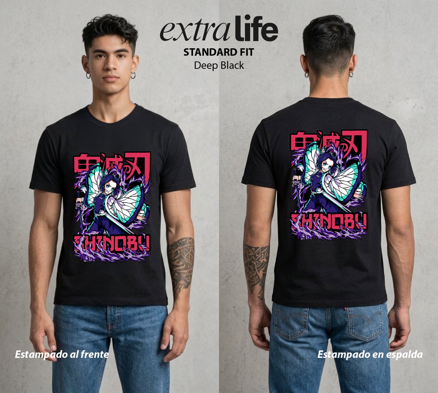 Cazadores de la Noche | Mariposa y Muerte #01186 - Playera Standard Fit | Deep Black - Foto en modelo