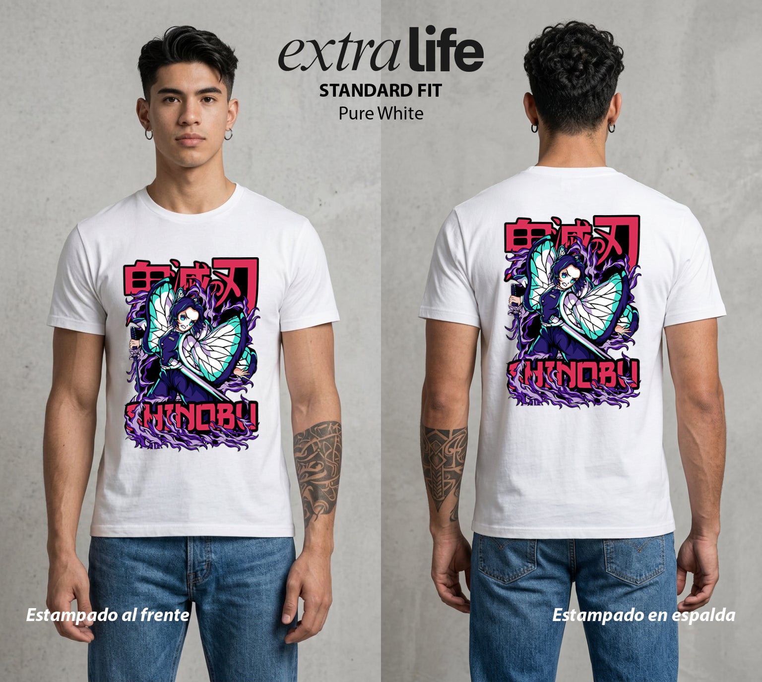 Cazadores de la Noche | Mariposa y Muerte #01186 - Playera Standard Fit | Pure White - Foto en modelo