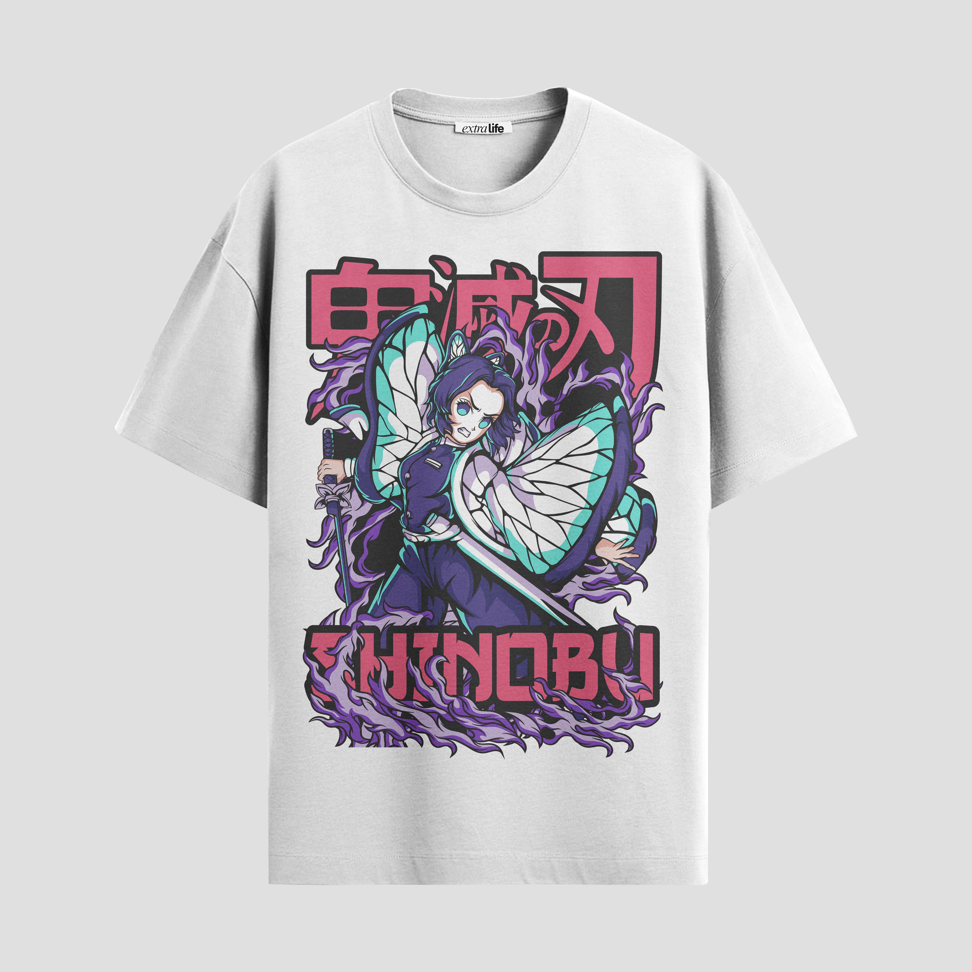Playera urbana de anime y gaming ExtraLife MX, corte Standard Fit unisex ligero y transpirable en color Deep Black y Pure White, ropa de uso diario para gym y casual.