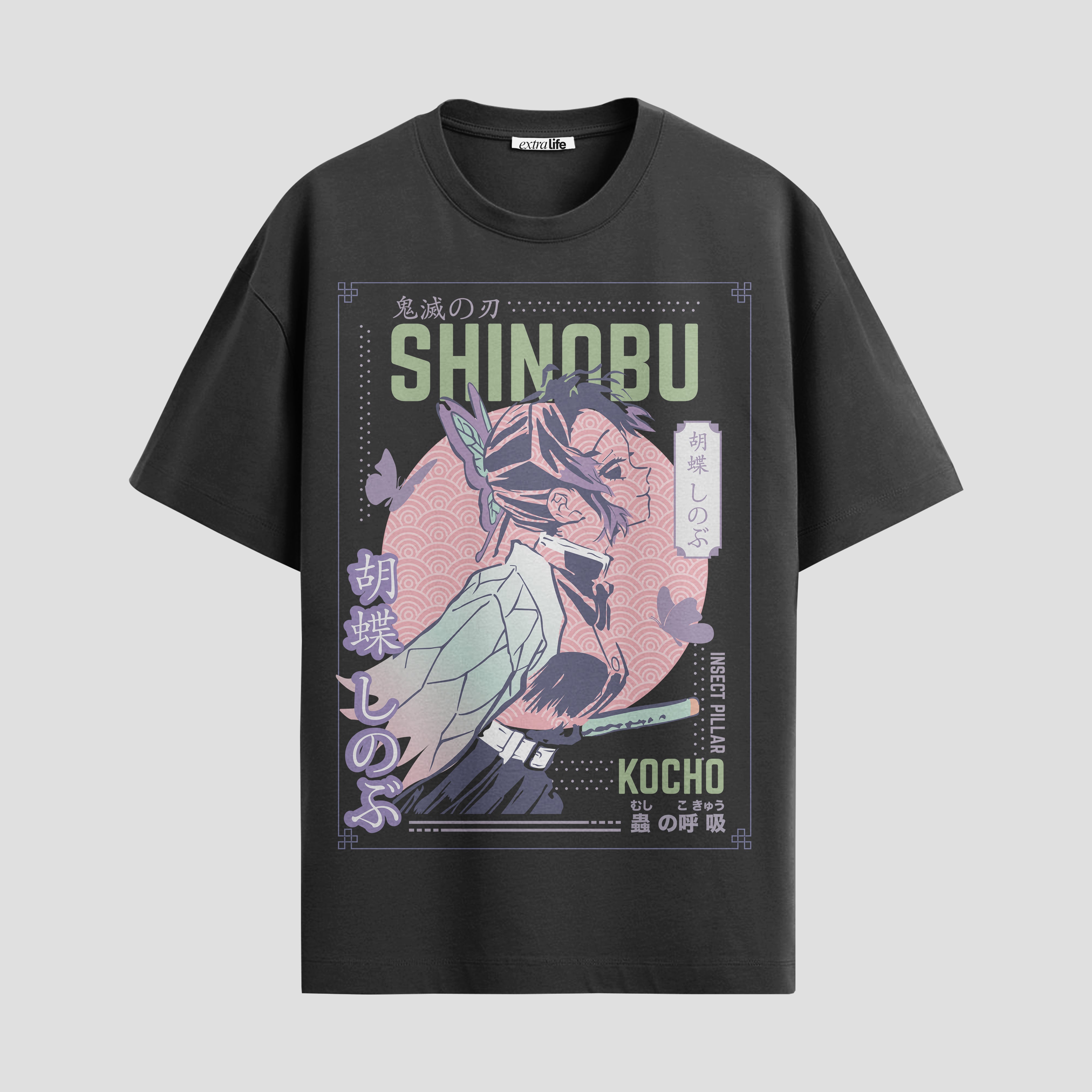 Playera urbana de anime y gaming ExtraLife MX, corte Standard Fit unisex ligero y transpirable en color Deep Black y Pure White, ropa de uso diario para gym y casual.