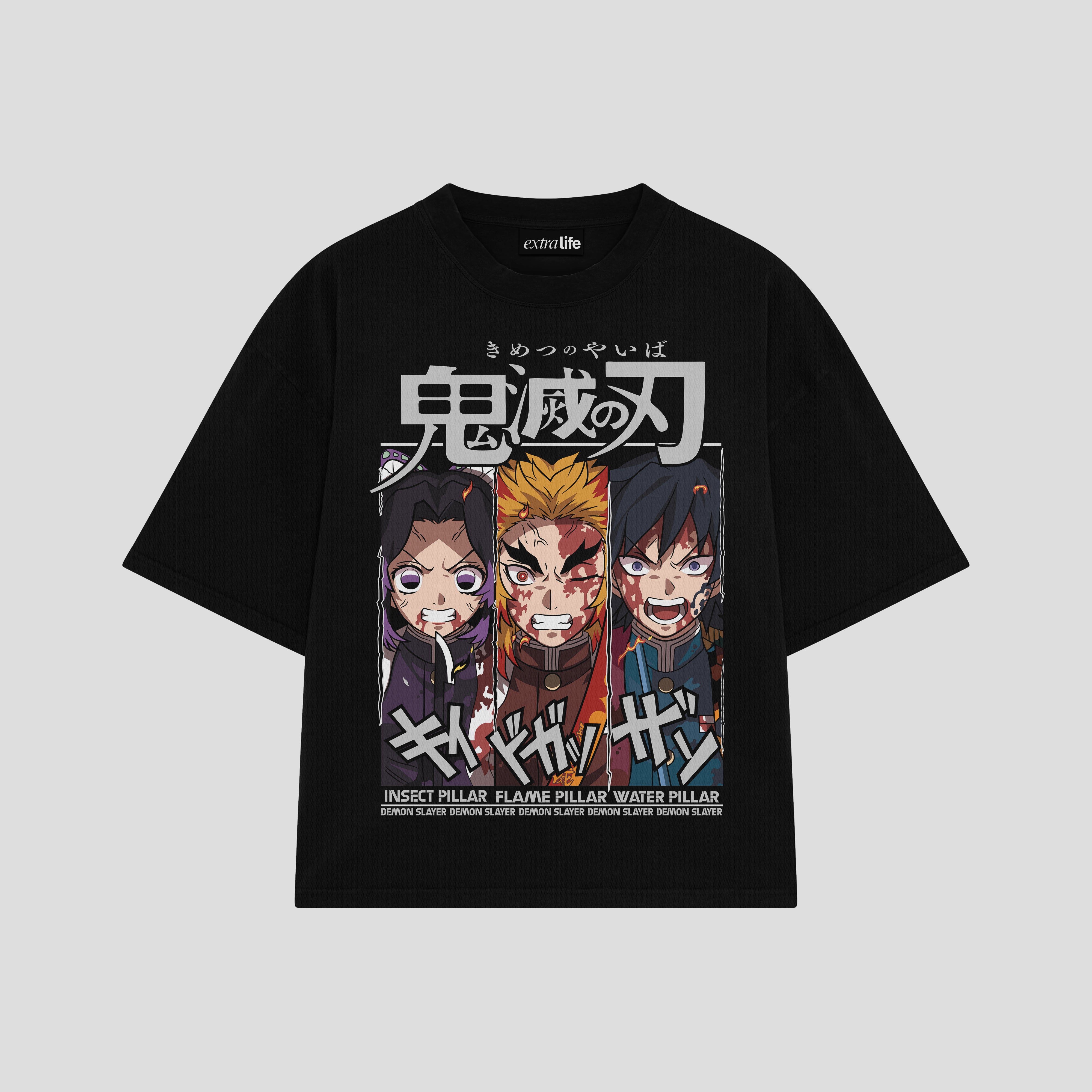 Playera streetwear premium de anime y gaming ExtraLife MX, corte boxy oversized drop shoulder heavyweight en color Deep Black y Off-White, moda urbana mexicana de culto.