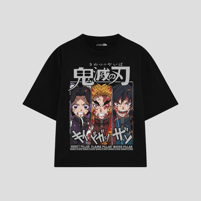Playera streetwear premium de anime y gaming ExtraLife MX, corte boxy oversized drop shoulder heavyweight en color Deep Black y Off-White, moda urbana mexicana de culto.