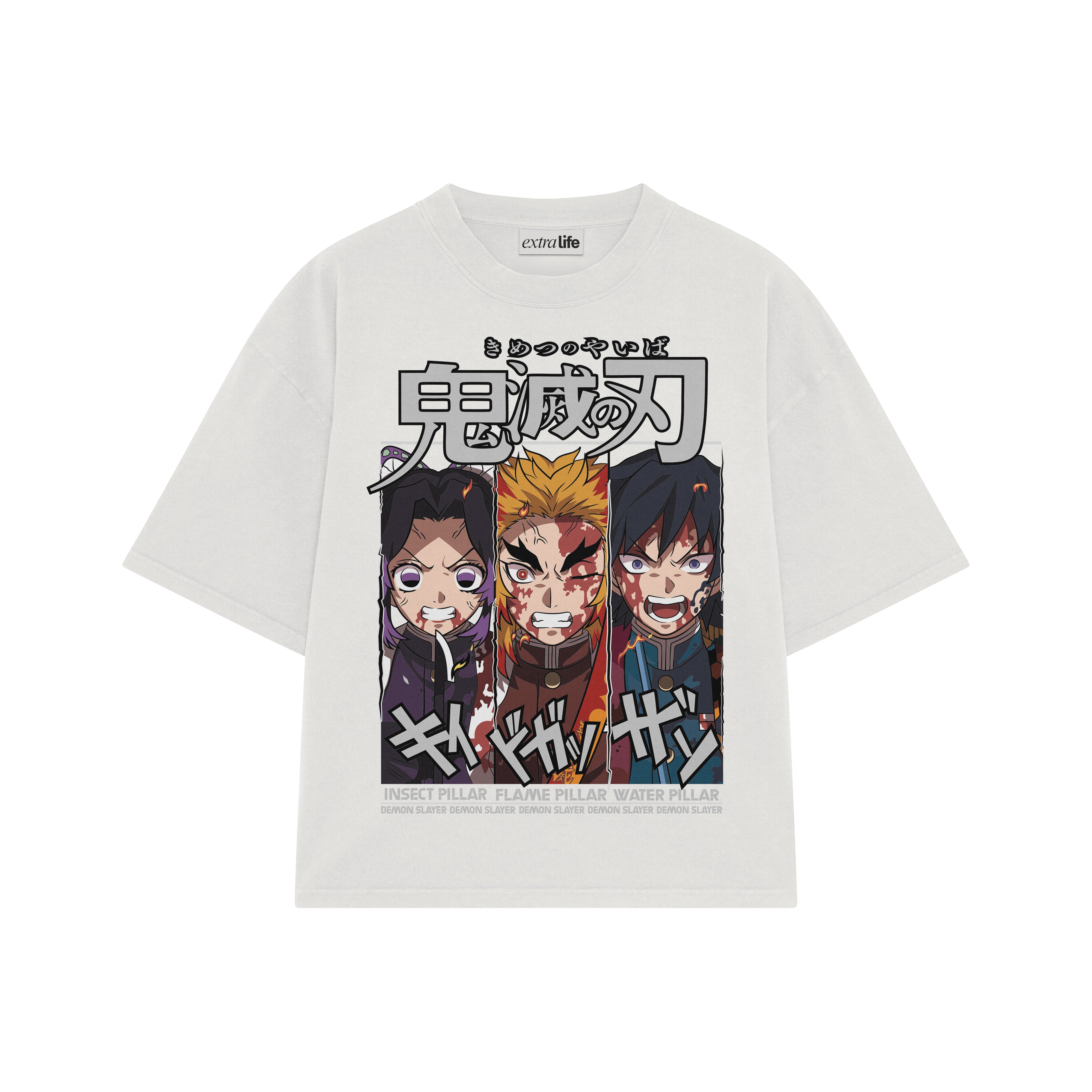 Playera streetwear premium de anime y gaming ExtraLife MX, corte boxy oversized drop shoulder heavyweight en color Deep Black y Off-White, moda urbana mexicana de culto.