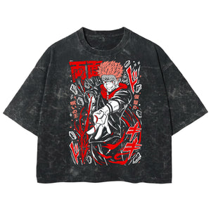 Playera streetwear premium de anime y gaming ExtraLife MX, corte boxy deluxe mineral wash heavyweight en color Acid Wash, moda urbana mexicana de culto.