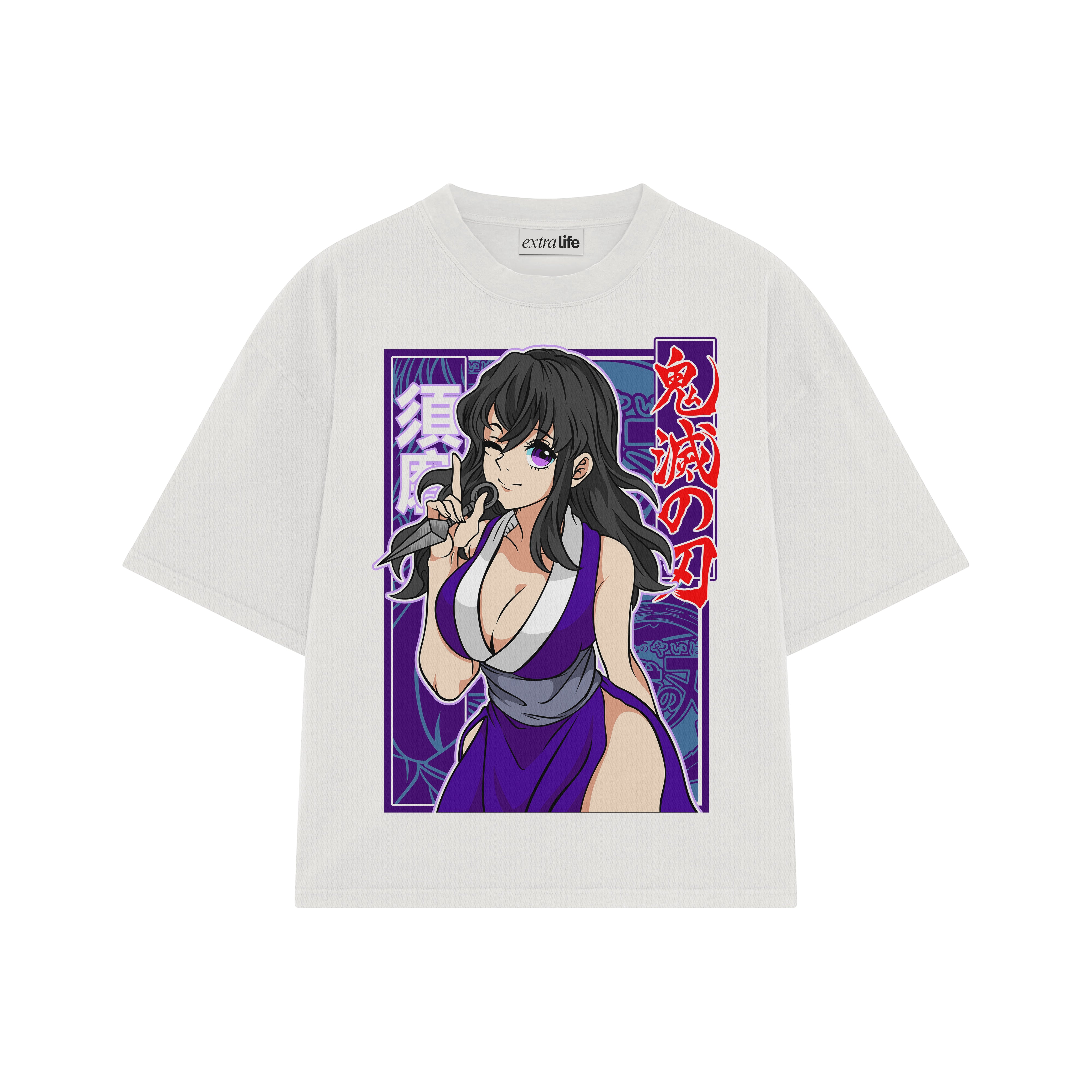 Playera streetwear premium de anime y gaming ExtraLife MX, corte boxy oversized drop shoulder heavyweight en color Deep Black y Off-White, moda urbana mexicana de culto.