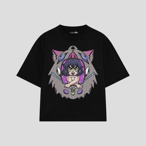 Playera streetwear premium de anime y gaming ExtraLife MX, corte boxy oversized drop shoulder heavyweight en color Deep Black y Off-White, moda urbana mexicana de culto.