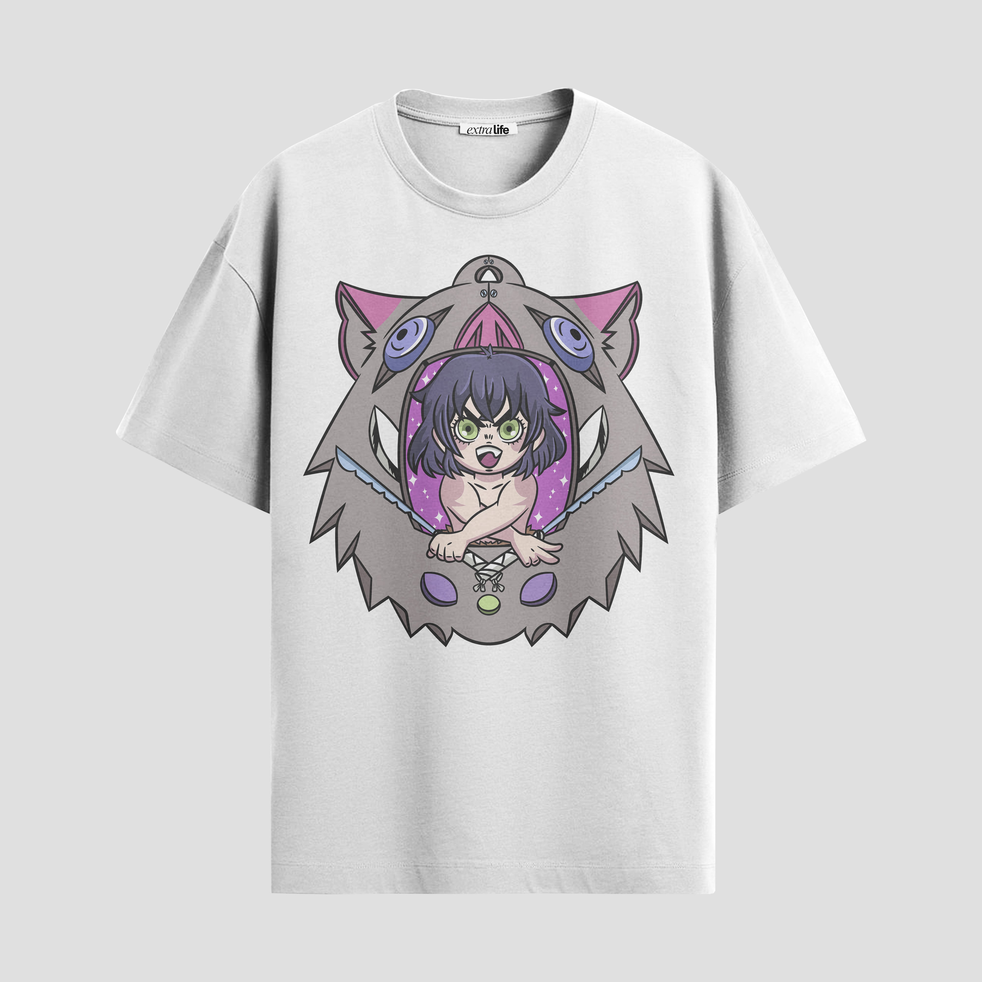 Playera urbana de anime y gaming ExtraLife MX, corte Standard Fit unisex ligero y transpirable en color Deep Black y Pure White, ropa de uso diario para gym y casual.