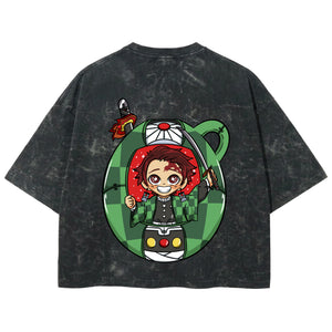 Playera streetwear premium de anime y gaming ExtraLife MX, corte boxy deluxe mineral wash heavyweight en color Acid Wash, moda urbana mexicana de culto.