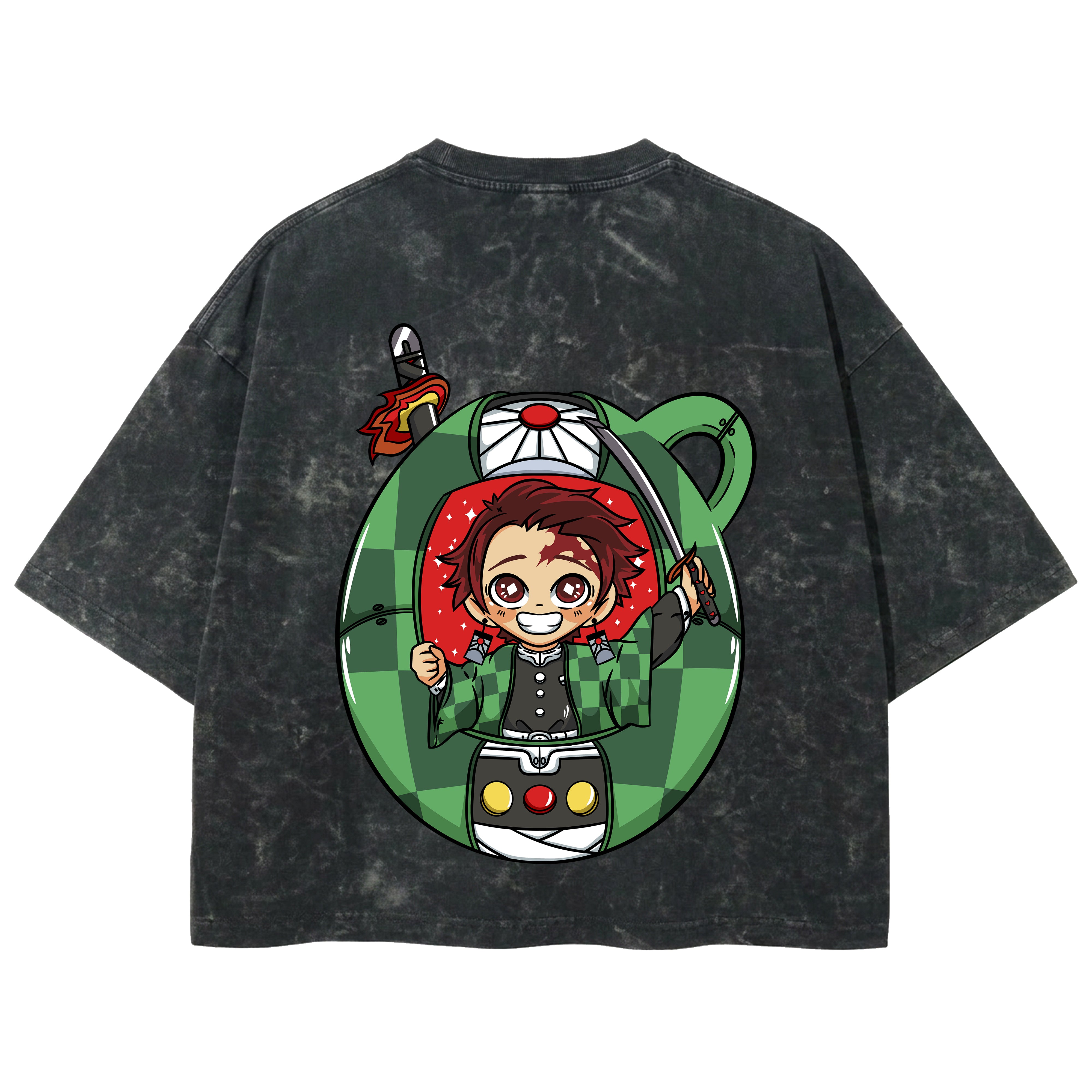 Playera streetwear premium de anime y gaming ExtraLife MX, corte boxy deluxe mineral wash heavyweight en color Acid Wash, moda urbana mexicana de culto.