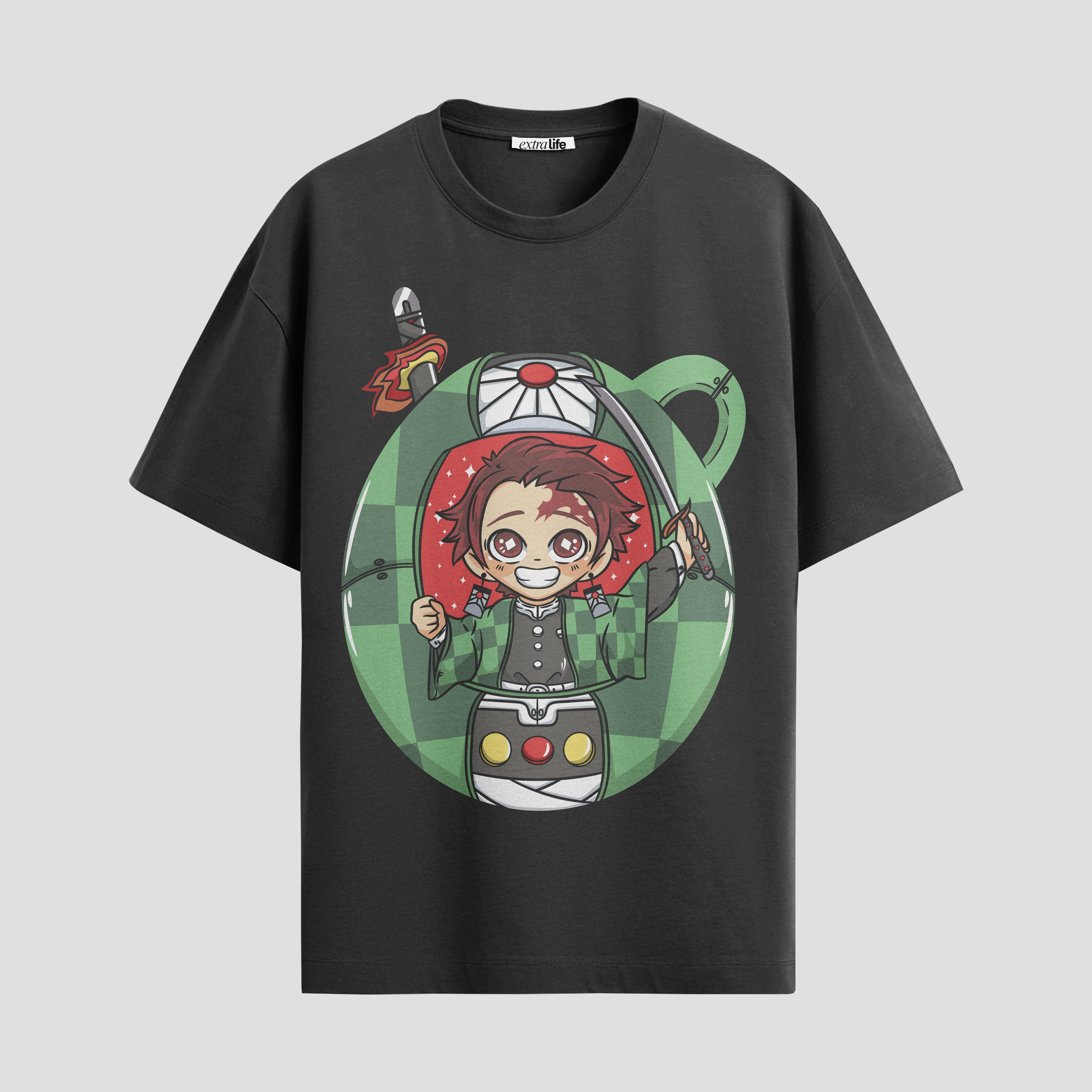 Playera urbana de anime y gaming ExtraLife MX, corte Standard Fit unisex ligero y transpirable en color Deep Black y Pure White, ropa de uso diario para gym y casual.