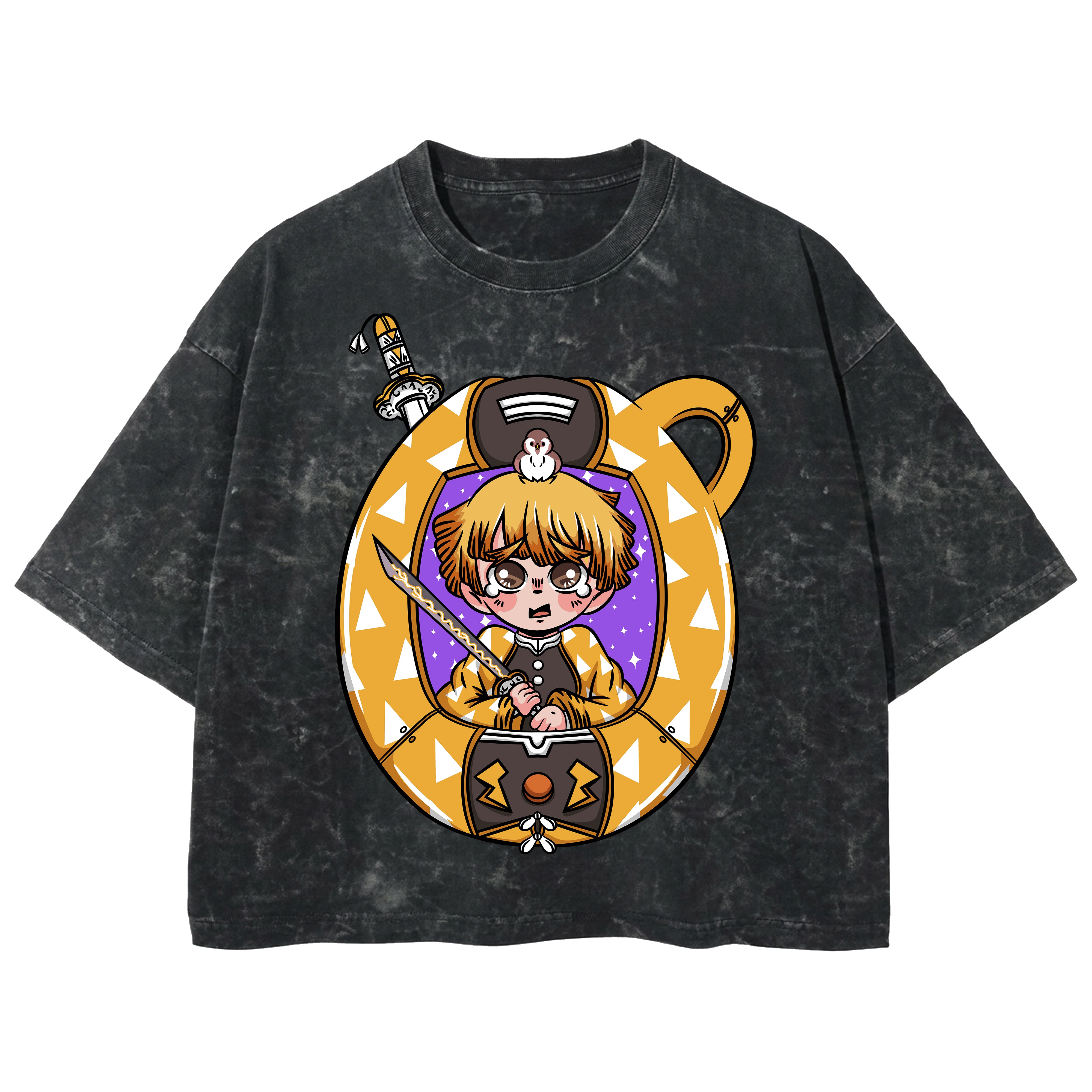 Playera streetwear premium de anime y gaming ExtraLife MX, corte boxy deluxe mineral wash heavyweight en color Acid Wash, moda urbana mexicana de culto.