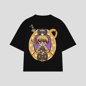 Playera streetwear premium de anime y gaming ExtraLife MX, corte boxy oversized drop shoulder heavyweight en color Deep Black y Off-White, moda urbana mexicana de culto.