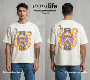Cazadores de la Noche | El Rayo del Miedo Tamagotchi #01198 - Playera Oversized Premium | Off White - Foto en modelo