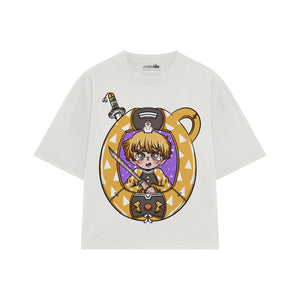 Playera streetwear premium de anime y gaming ExtraLife MX, corte boxy oversized drop shoulder heavyweight en color Deep Black y Off-White, moda urbana mexicana de culto.