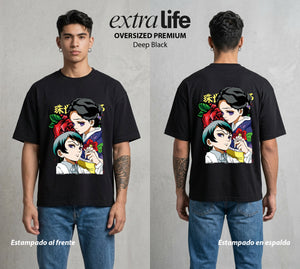 Cazadores de la Noche | Amor y Medicina #01199 - Playera Oversized Premium | Deep Black - Foto en modelo