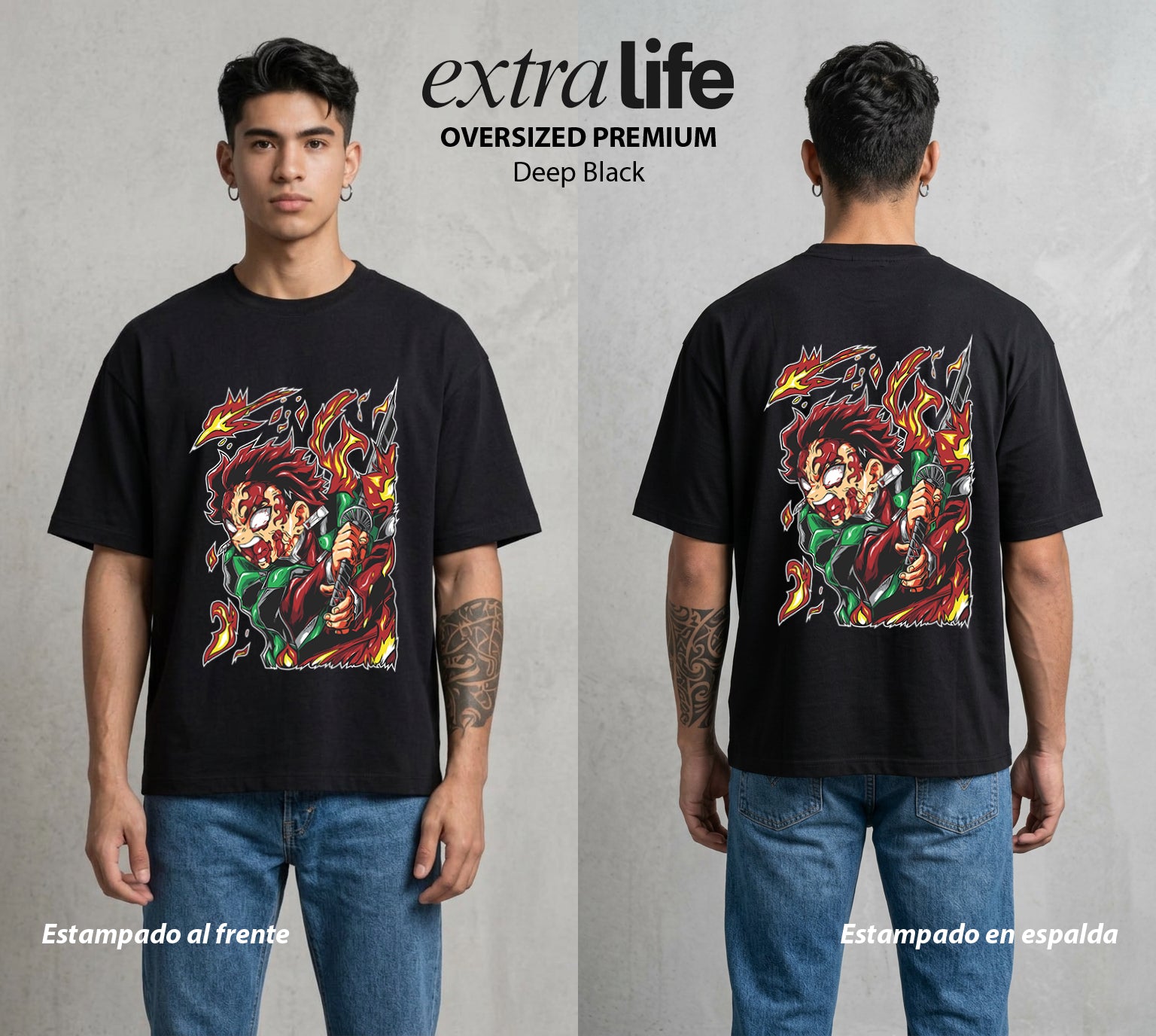 Cazadores de la Noche | El Cazador del Agua #01200 - Playera Oversized Premium | Deep Black - Foto en modelo