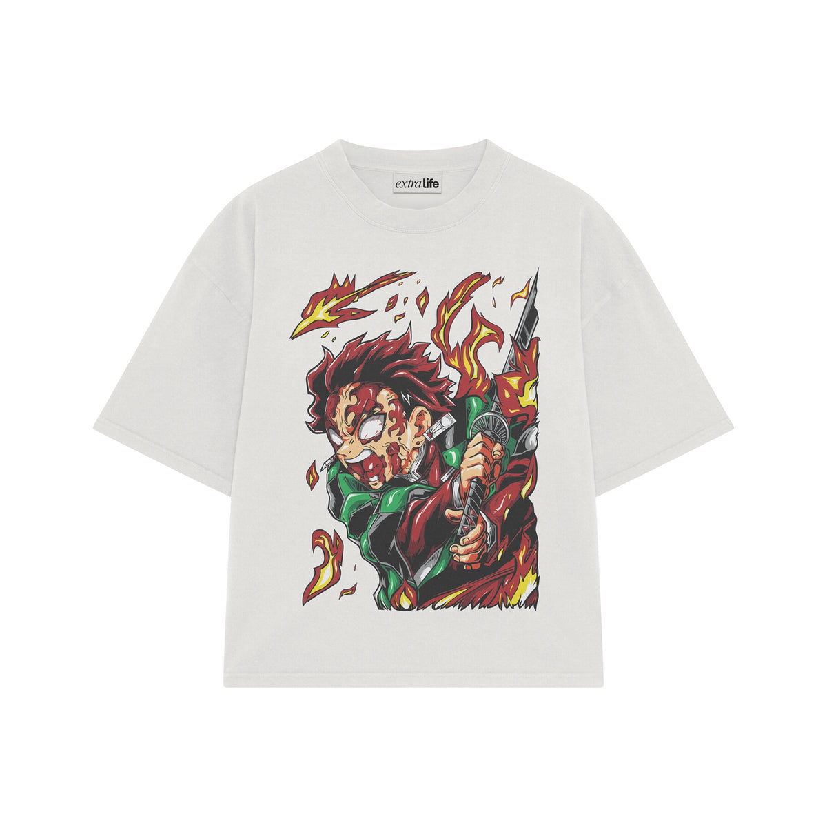 Playera streetwear premium de anime y gaming ExtraLife MX, corte oversized drop shoulder ligero y fresco en color Deep Black y Off-White, moda urbana mexicana de culto.