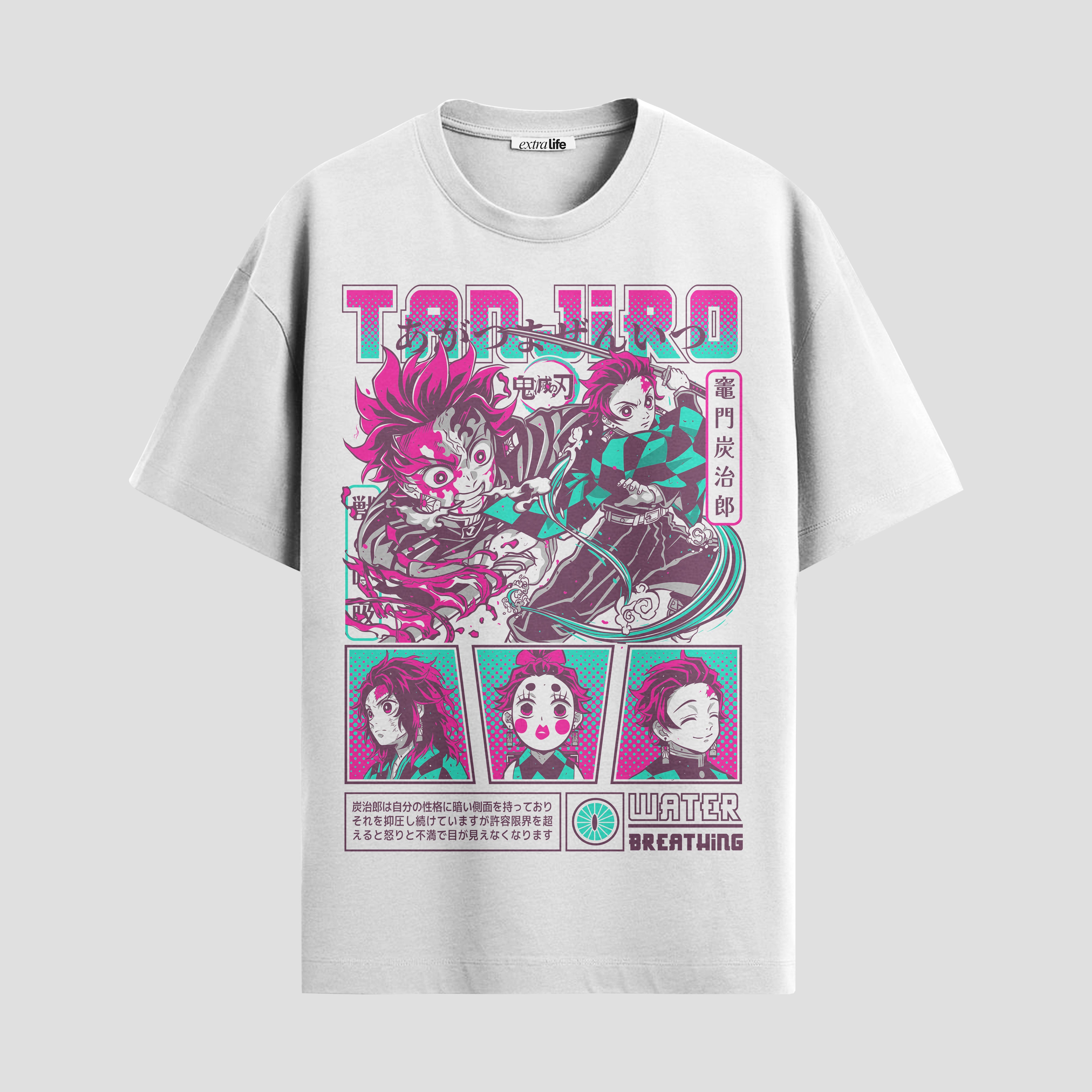 Playera urbana de anime y gaming ExtraLife MX, corte Standard Fit unisex ligero y transpirable en color Deep Black y Pure White, ropa de uso diario para gym y casual.