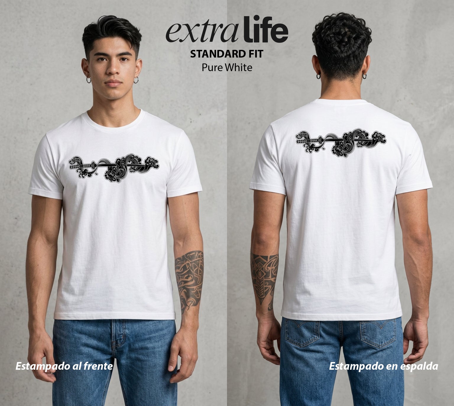 Cazadores de la Noche | Agua y Fuego del Sol #01203 - Playera Standard Fit | Pure White - Foto en modelo