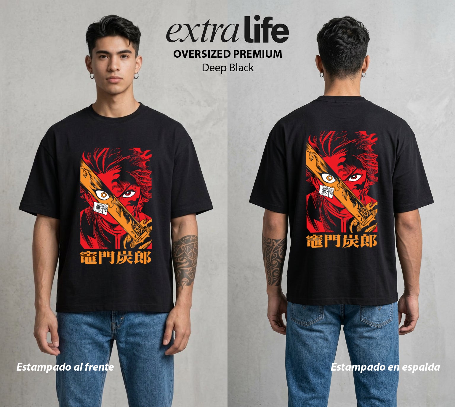 Cazadores de la Noche | Respiracion del Agua #01205 - Playera Oversized Premium | Deep Black - Foto en modelo